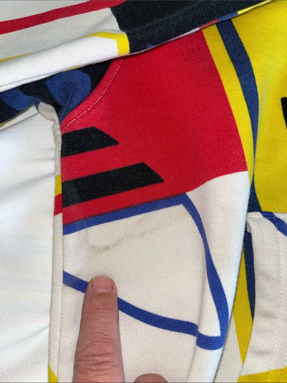adidas Multi-Color Trefoil Graphic Hoodie - White, Yellow, Red, Navy 20” P2P